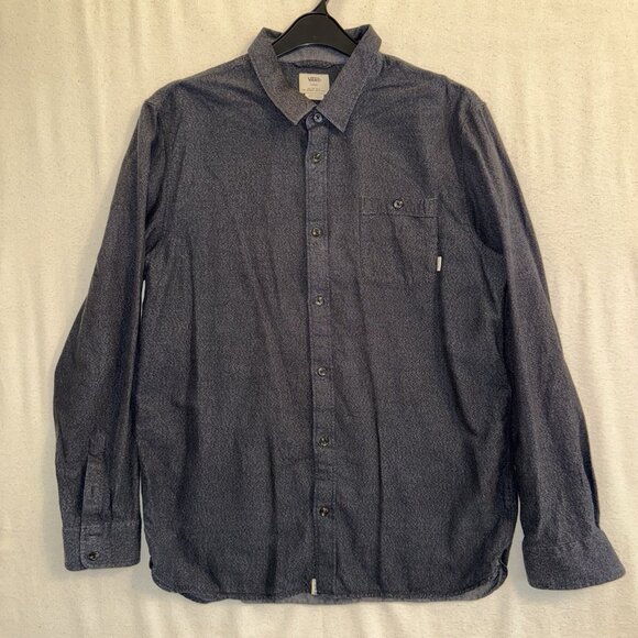 VANS Shirt Large Mens Blue Button Up Long Sleeve Chambray Cotton Classic Fit - Picture 1 of 7